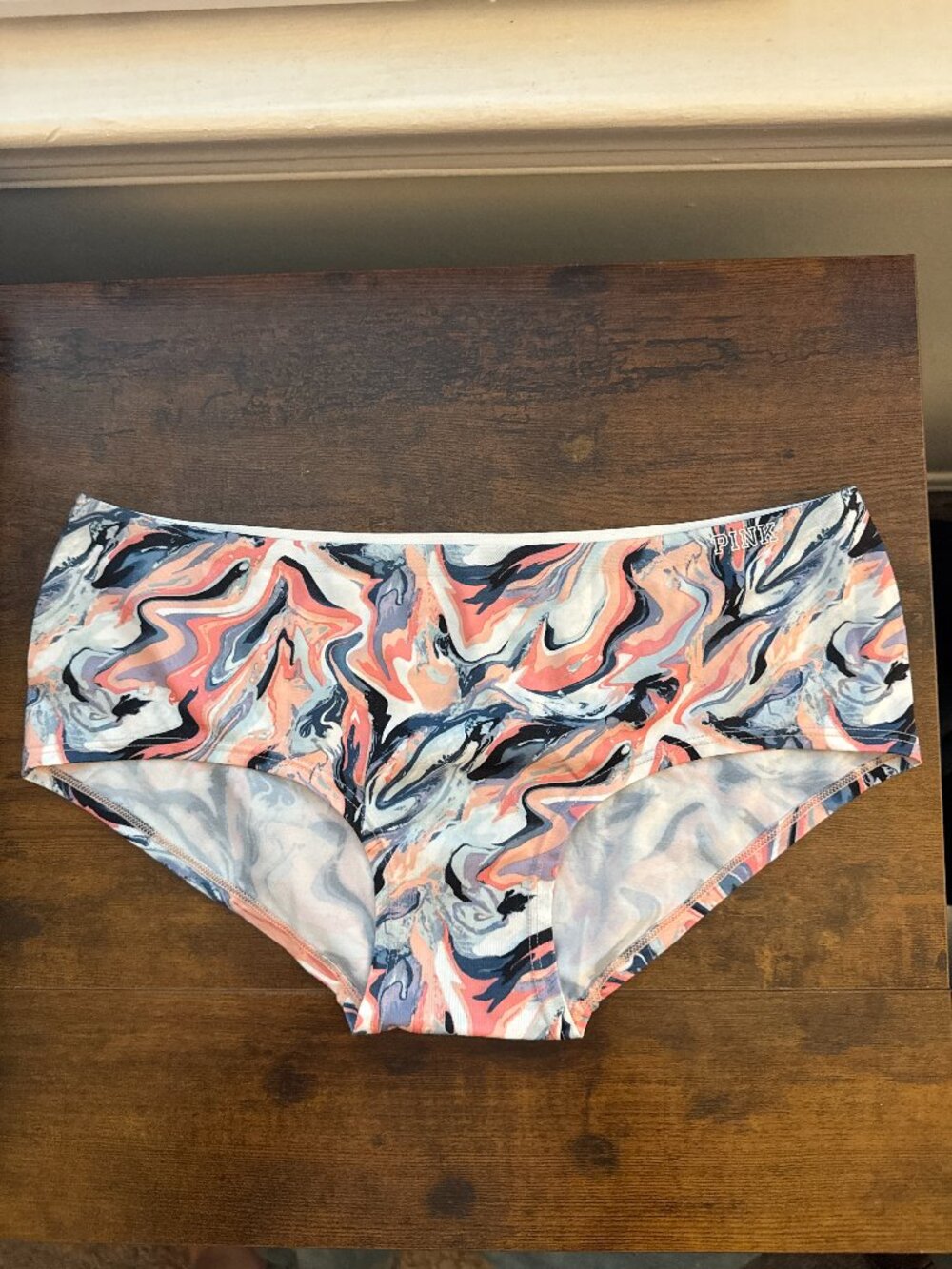 PINK Victoria's Secret Marble Print Hipster Panty - Coral, Navy & White